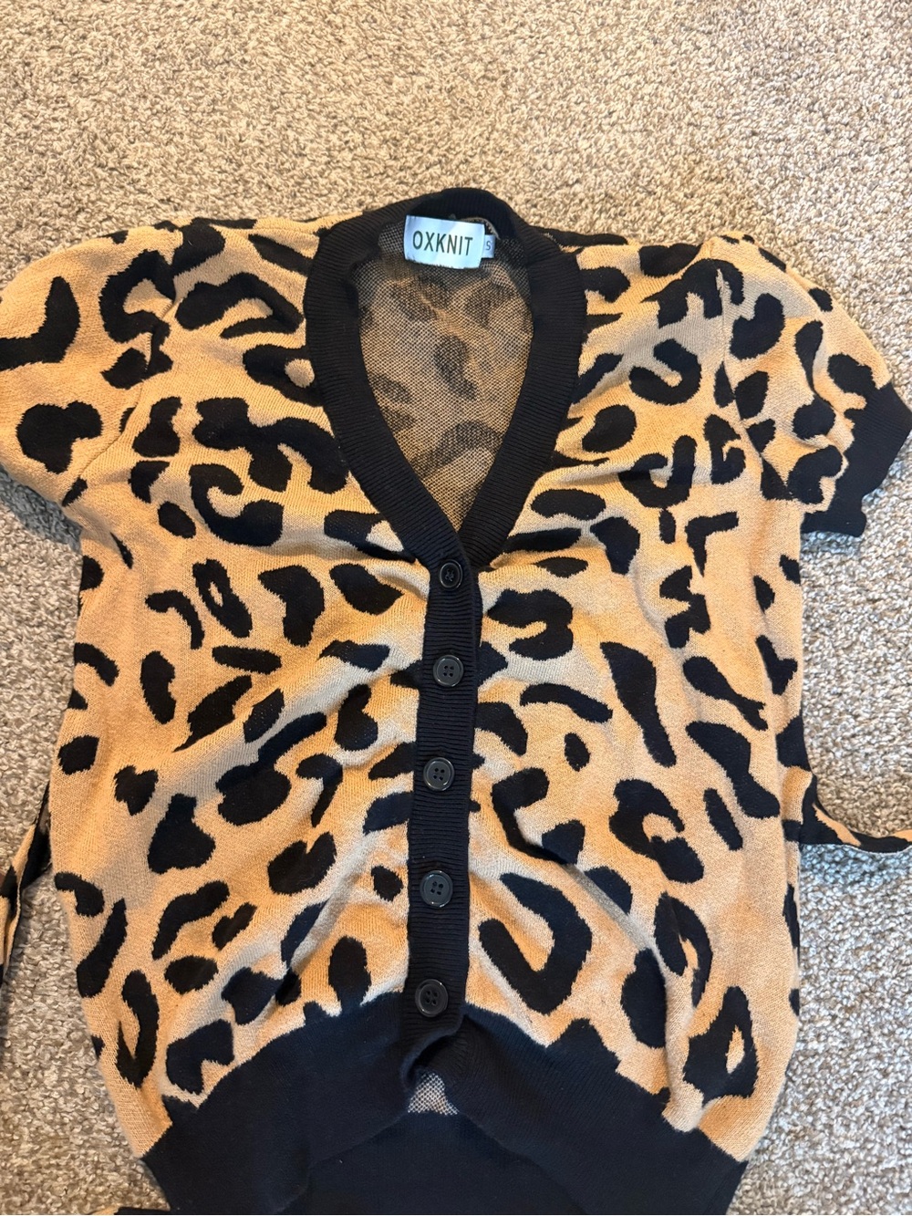 OXKNIT Leopard Print Short-Sleeve Cardigan - Tan/Black